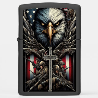 Patriotic Eagle, Cross, and Soldiers Zippo Lighter