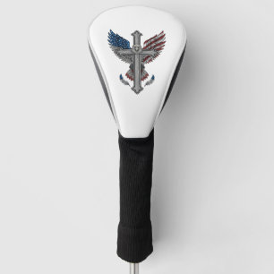Patriotic Eagle Cross Vintage Engraving Vector Des Golf Head Cover
