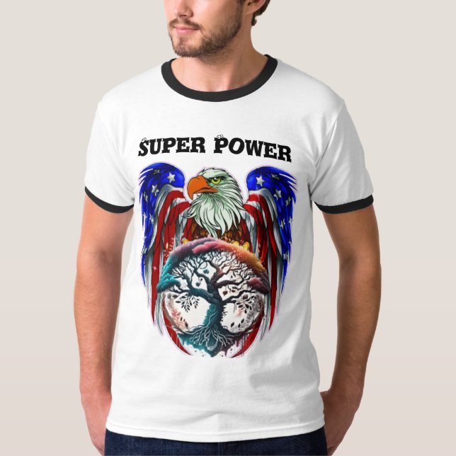 Patriotic Eagle Emblem T-shirt with American Flag  (Front)