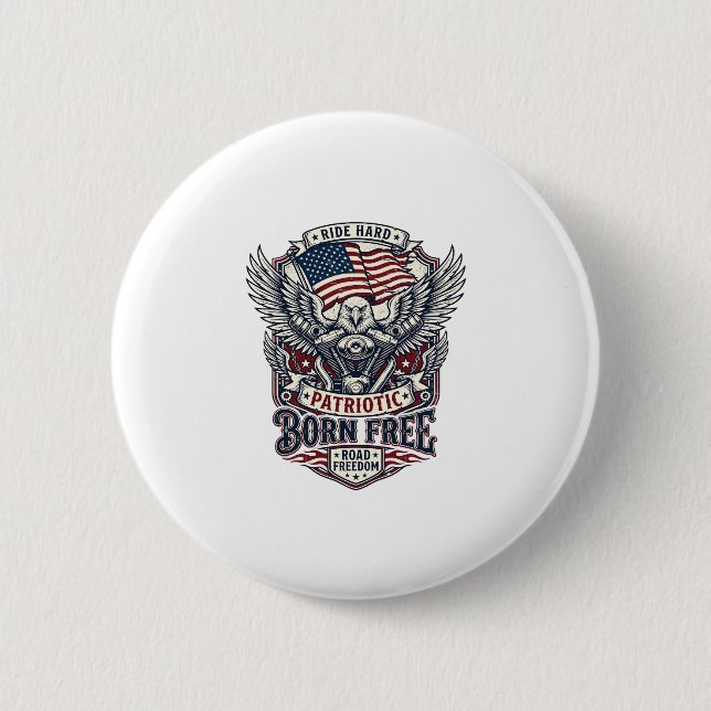 Patriotic Eagle Engine Biker Road Freedom Patriot  Button (Front)