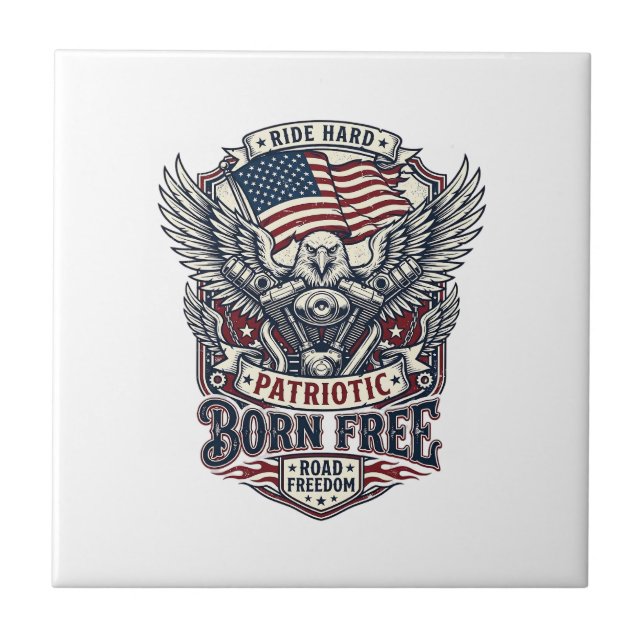 Patriotic Eagle Engine Biker Road Freedom Patriot  Ceramic Tile (Front)