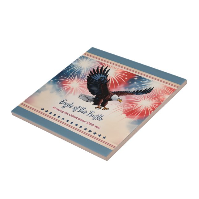 Patriotic Eagle Fireworks 1776–2026 US Keepsake Ceramic Tile (Side)
