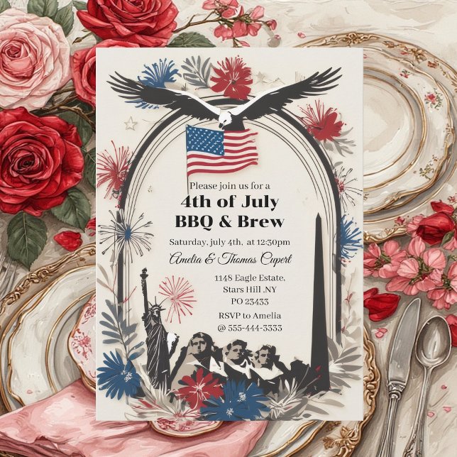 Patriotic Eagle Fireworks 4th of July BBQ & Brew  Invitation (Patriotic Eagle Fireworks 4th of July BBQ & Brew Invitation)