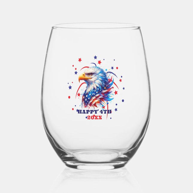  Patriotic Eagle Fireworks Stemless Wine Glass (Front)