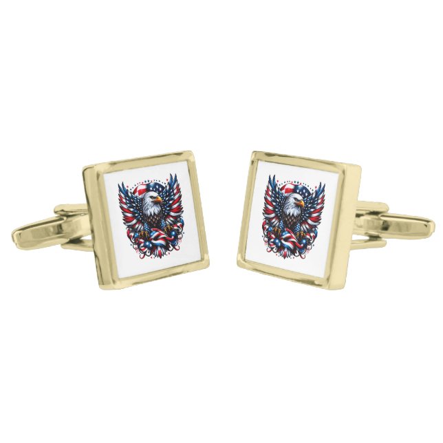 Patriotic Eagle Flag Cufflinks (Angled)