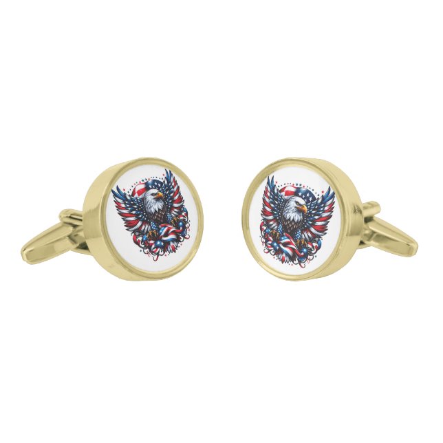 Patriotic Eagle Flag Cufflinks (Angled)