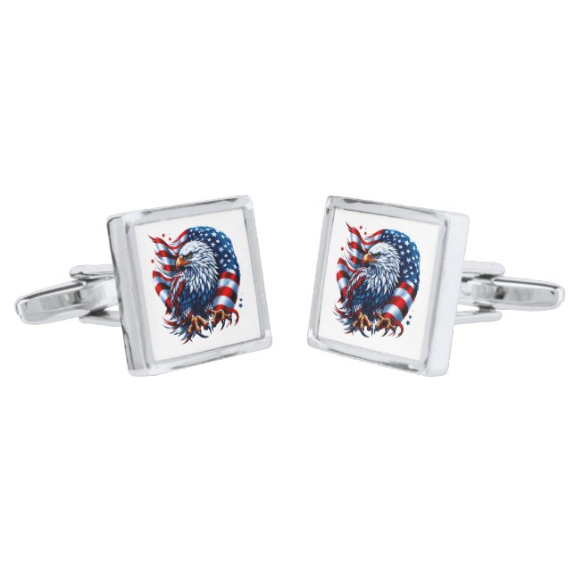 Patriotic Eagle Flag Cufflinks (Angled)