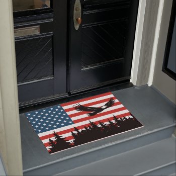 Patriotic Eagle Flag Trees Doormat by DoodlesHolidayGifts at Zazzle