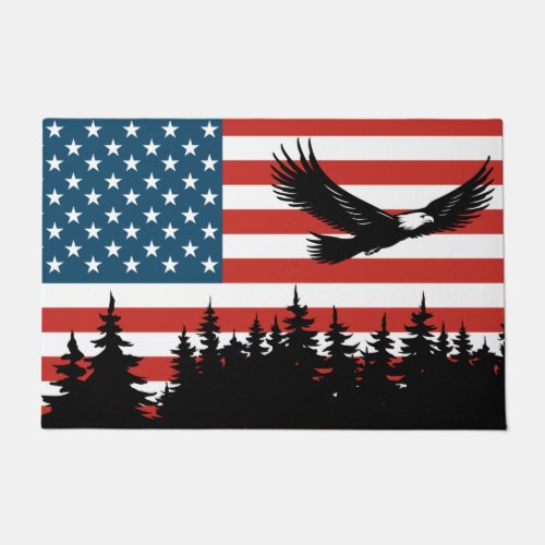 Patriotic eagle flag trees doormat