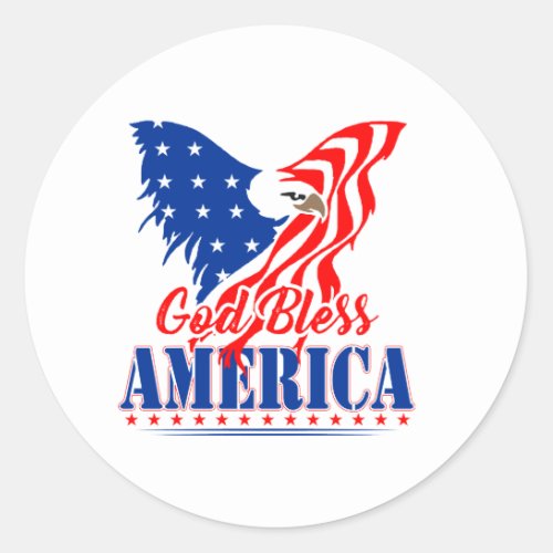 Patriotic Eagle God Bless America word art Classic Round Sticker