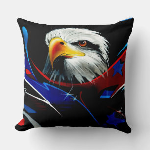 Patriotic Eagle Graffiti Throw Pillow