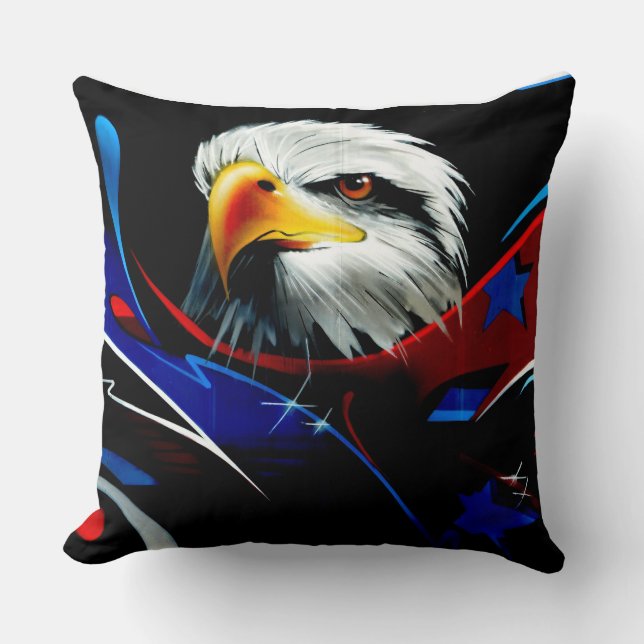 Patriotic Eagle Graffiti Throw Pillow (Front)