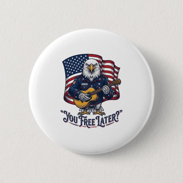 Patriotic Eagle Guitar Vintage Button (Front)