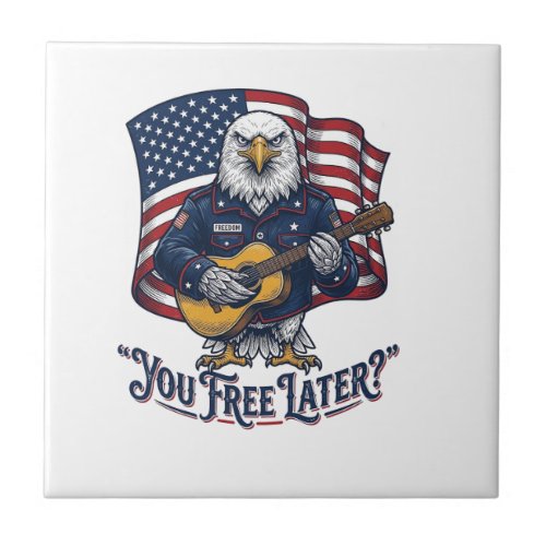 Patriotic Eagle Guitar Vintage Ceramic Tile