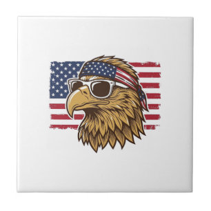 Patriotic Eagle Head Vintage Engraving Graphic_1 Ceramic Tile