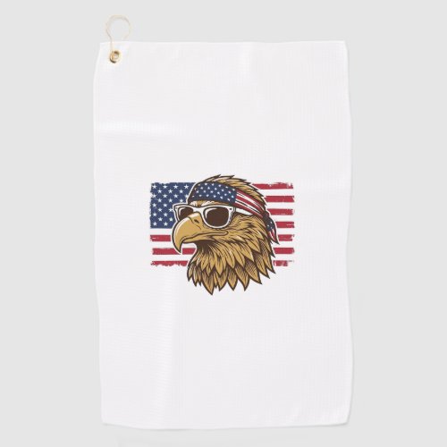 Patriotic Eagle Head Vintage Engraving Graphic_1 Golf Towel