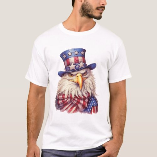 Patriotic Eagle in Uncle Sam Hat _ 4th of July T_Shirt