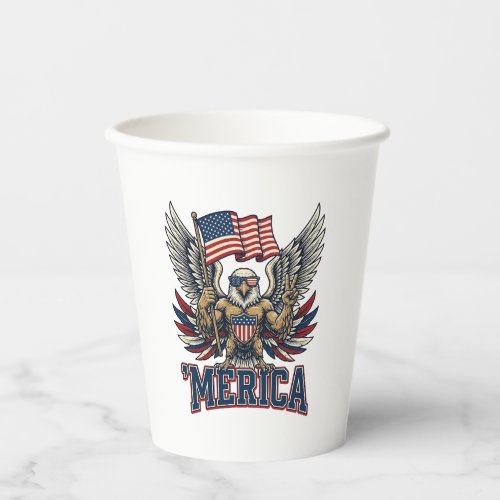 Patriotic Eagle Merica Vintage Vector Shirt Design Paper Cups