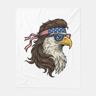 Patriotic Eagle Mullet Vintage Engraving Vector De Fleece Blanket