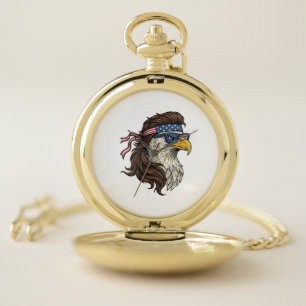 Patriotic Eagle Mullet Vintage Engraving Vector De Pocket Watch