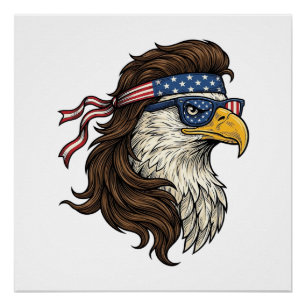 Patriotic Eagle Mullet Vintage Engraving Vector De Poster