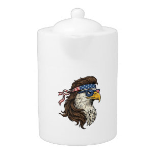 Patriotic Eagle Mullet Vintage Engraving Vector De Teapot