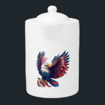Patriotic Eagle on Teapot<br><div class="desc">The design illustrates a symbol of strength, freedom, and patriotism in the United States. It is a symbol of being patriotic, proud, and inspiring, making it a great choice for anyone who wants to show their love and support for the country.</div>