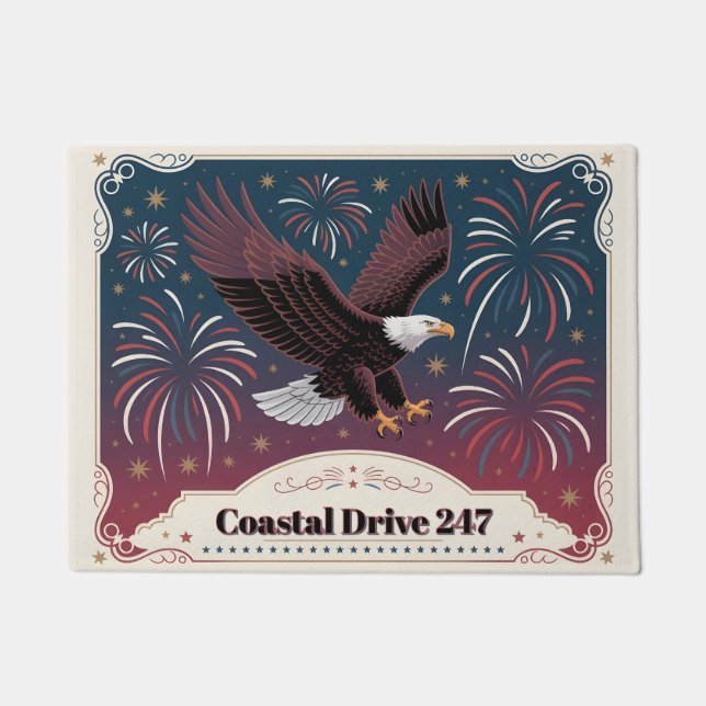 Patriotic Eagle Personalized Address Number Custom Doormat (Front)
