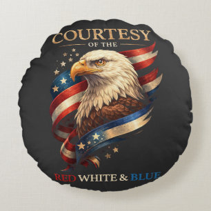 Patriotic Eagle Red White and Blue Vintage Round Pillow