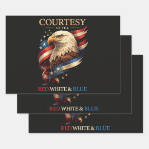 Patriotic Eagle Red White and Blue Vintage Wrapping Paper Sheets