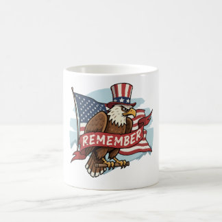 Patriotic Eagle "Remember" American Flag Design Coffee Mug