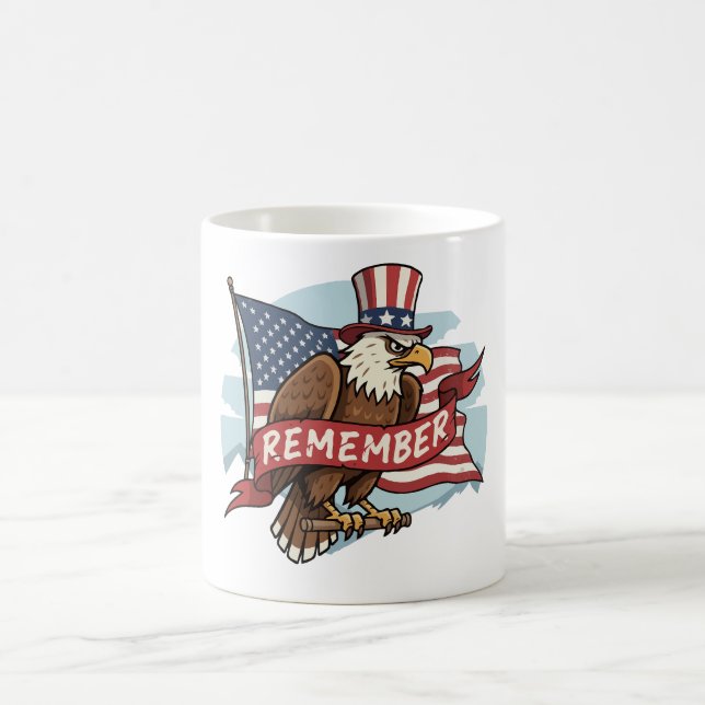 Patriotic Eagle "Remember" American Flag Design Coffee Mug (Center)