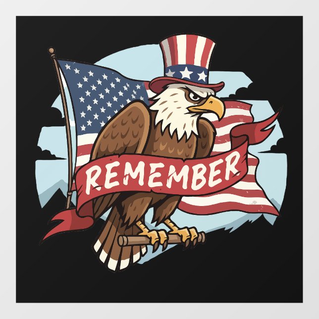 Patriotic Eagle "Remember" American Flag Design Window Cling (Sheet)
