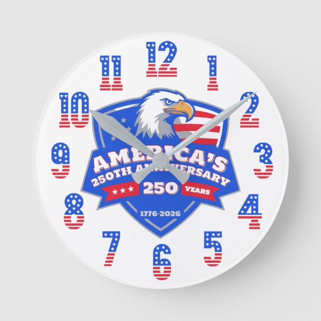 Patriotic Eagle Shield 250th Anniversary Acrylic Round Clock (Front)