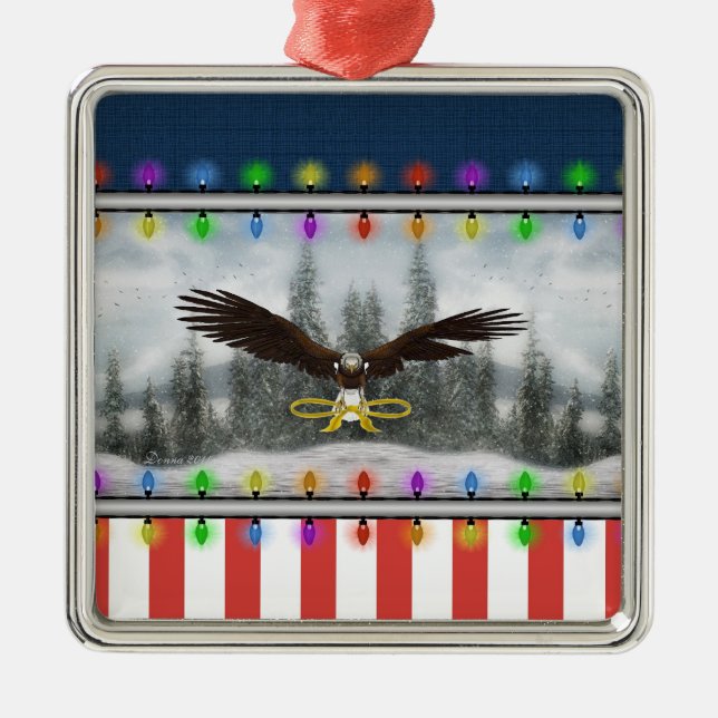 Patriotic Eagle Silver framed Square Ornament (Front)