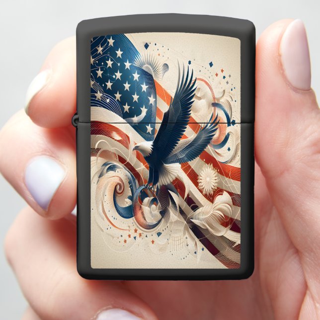 Patriotic Eagle Soaring Zippo Lighter (In Hand)
