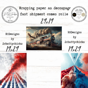 Patriotic Eagle Train 250th Celebration Decoupage  Wrapping Paper Sheets