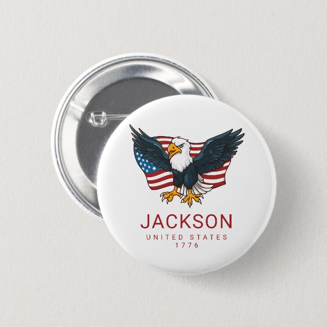 Patriotic Eagle USA American Flag Kids 4th of July Button (Front & Back)