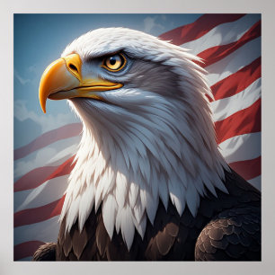 🦅 Patriotic Eagle USA Flag For Freedom Home Poster