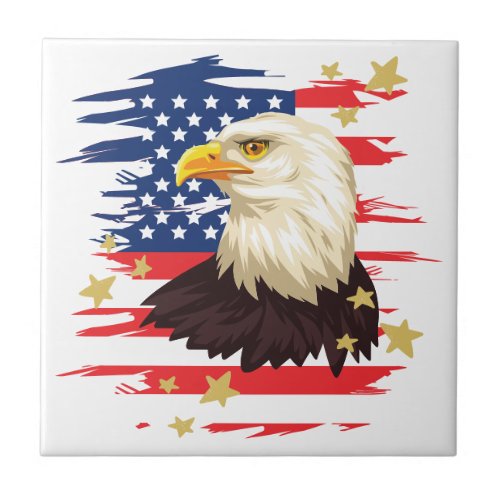 Patriotic Eagle USA Flag Stars Ceramic Art Tile 