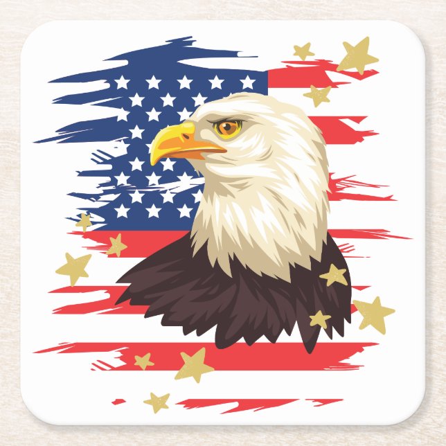 Patriotic Eagle USA Flag Stars Paper Coasters (Front)