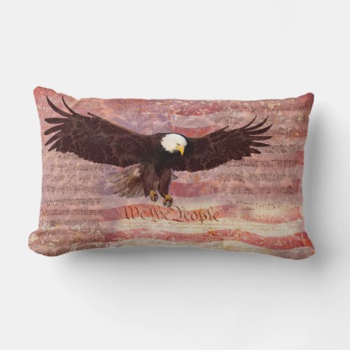 Patriotic Eagle We the People Decoupage Lumbar Pillow