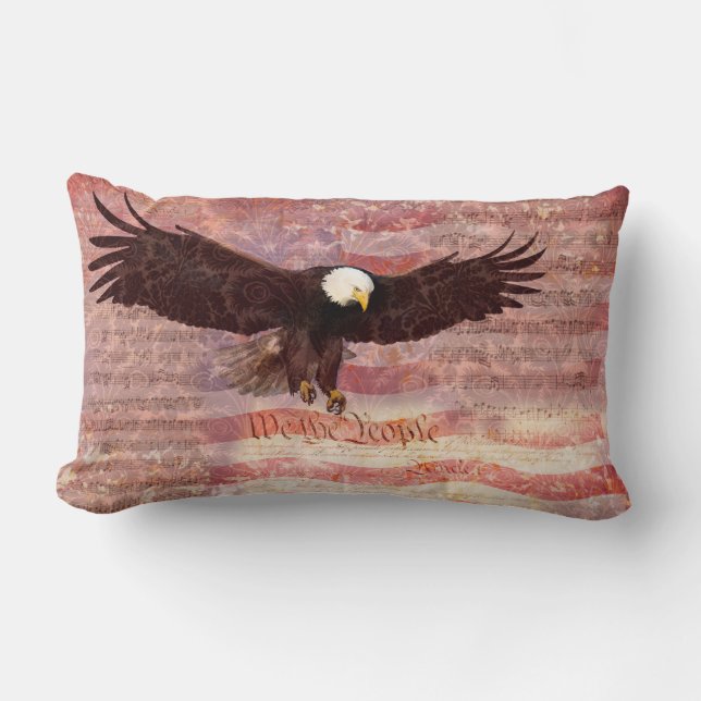 Patriotic Eagle We the People Decoupage Lumbar Pillow (Front)