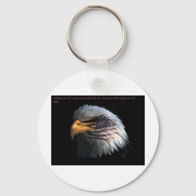 Patriotic Eagle with flag background Keychain (Front)