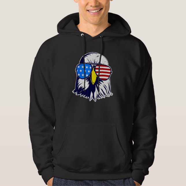 Patriotic Eagle with Sunglasses Fourth Of July Men Hoodie (Front)