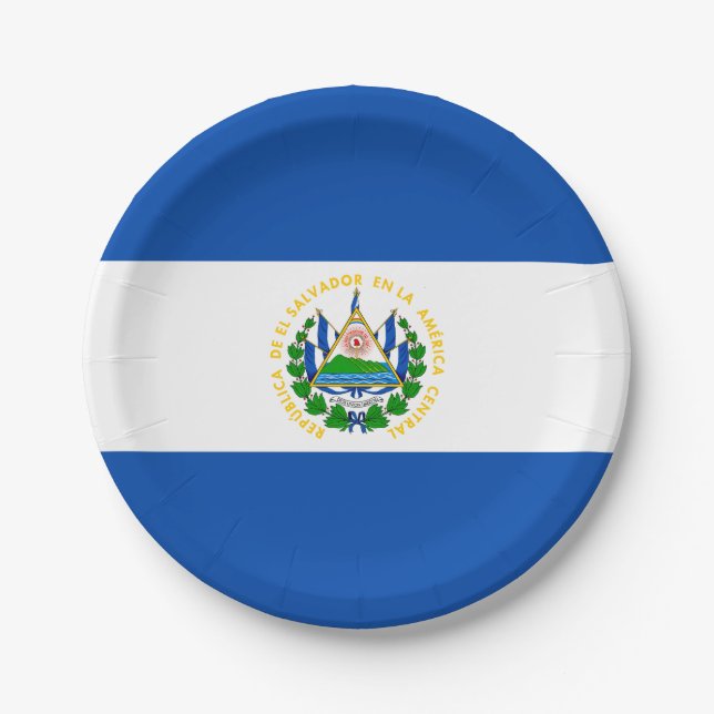 Patriotic El Salvador Flag Paper Plates (Front)