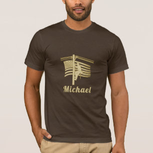 Patriotic Electric Lineman USA Flag Gold Monogram T-Shirt