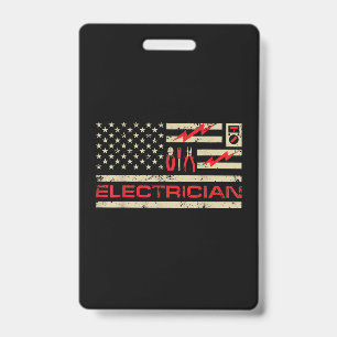 Patriotic Electrician American Flag Christmas Fars Badge