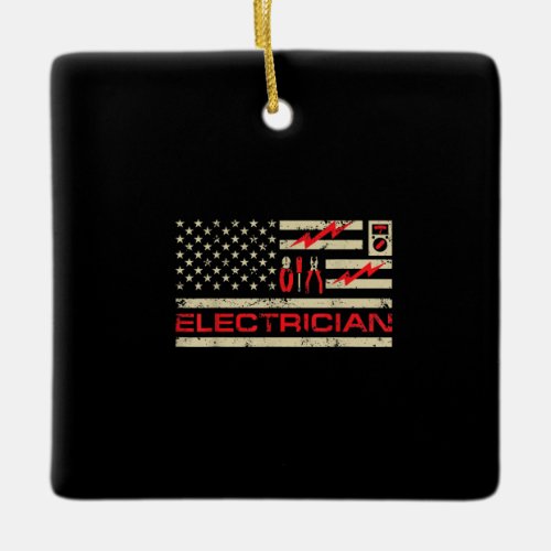 Patriotic Electrician American Flag Christmas Fars Ceramic Ornament