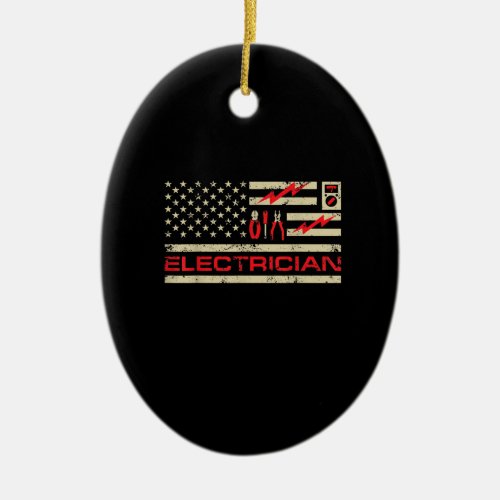 Patriotic Electrician American Flag Christmas Fars Ceramic Ornament